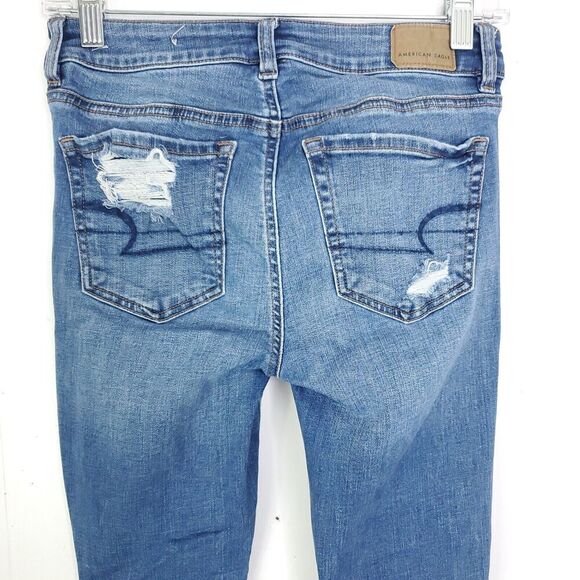 American Eagle Jeans Womens 2 High Rise Jeggings Distressed Ripped Light Wash - Picture 6 of 11